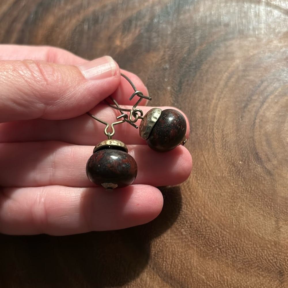 Stone and stamped metal dangle earrings